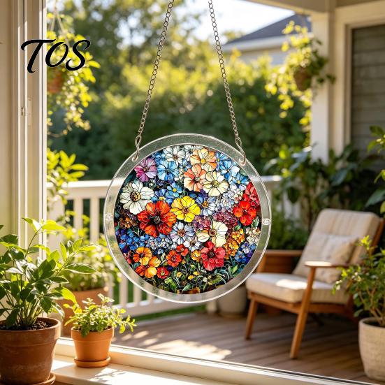 Non Fragile Glass Alternative 7.48 Inch Circular DIY Puzzle Suncatcher, Acrylic Stained Style Window Hanging Ornament, Crafts for Adults Waterproof
