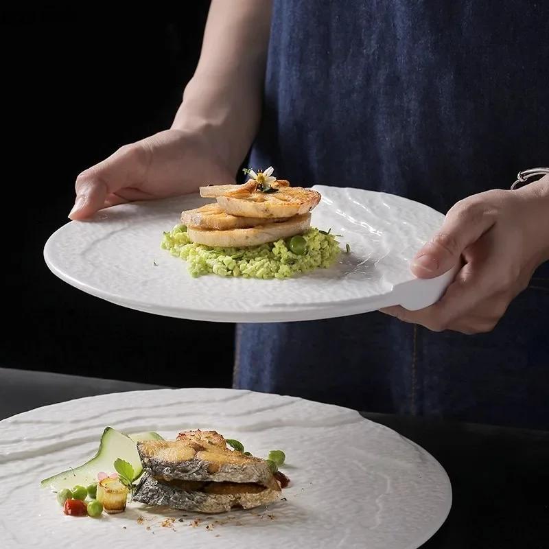Ceramic Dinner Plate Creative Irregular Texture Dessert Dish Snack Plate Pasta Plate Flat Plates Restaurant Specialty Tableware
