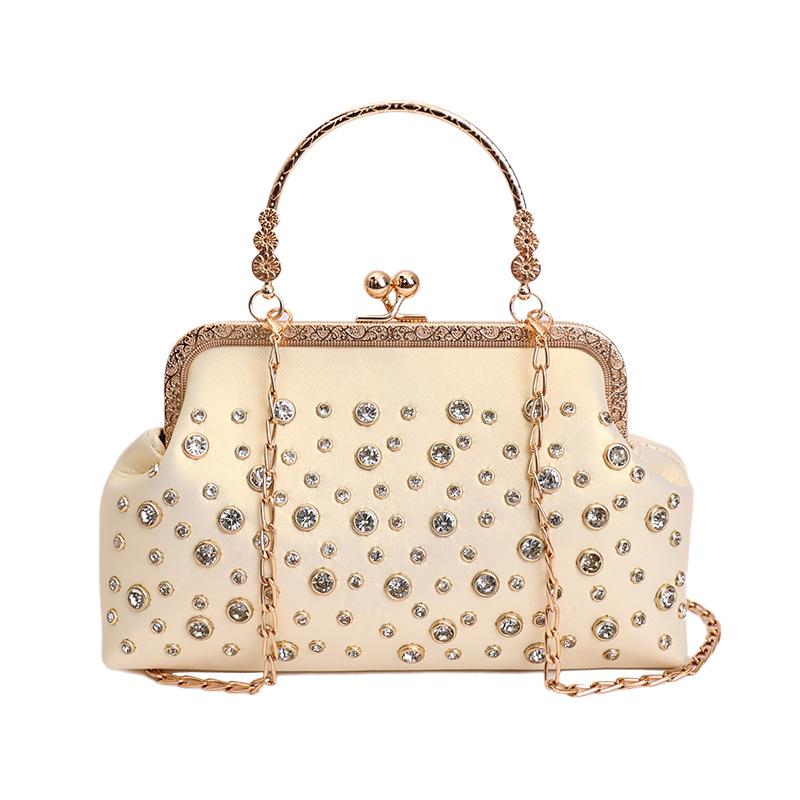 

Women s New Rhinestone Rivet Handbag European and American Fashion Elegant Luxurious Design Shiny Chain Pu Crossbody Bags белый