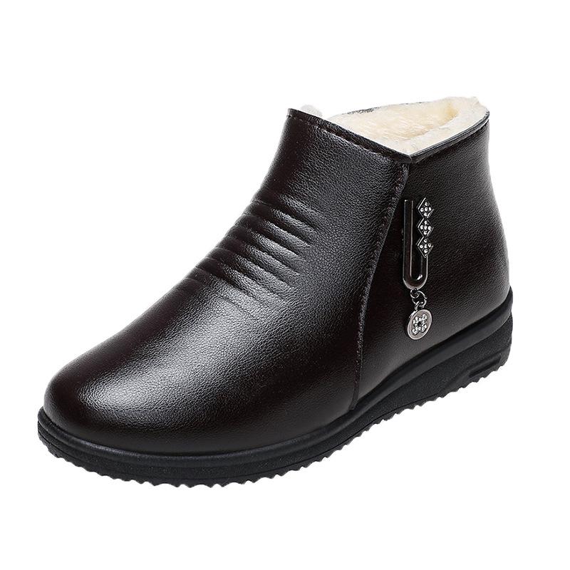 Winter Women Boots Leather Boots Warm Waterproof Cotton Shoes Soft Sole Plush Outdoor Snow Boot Non-slip Comfortable Ankle Boots