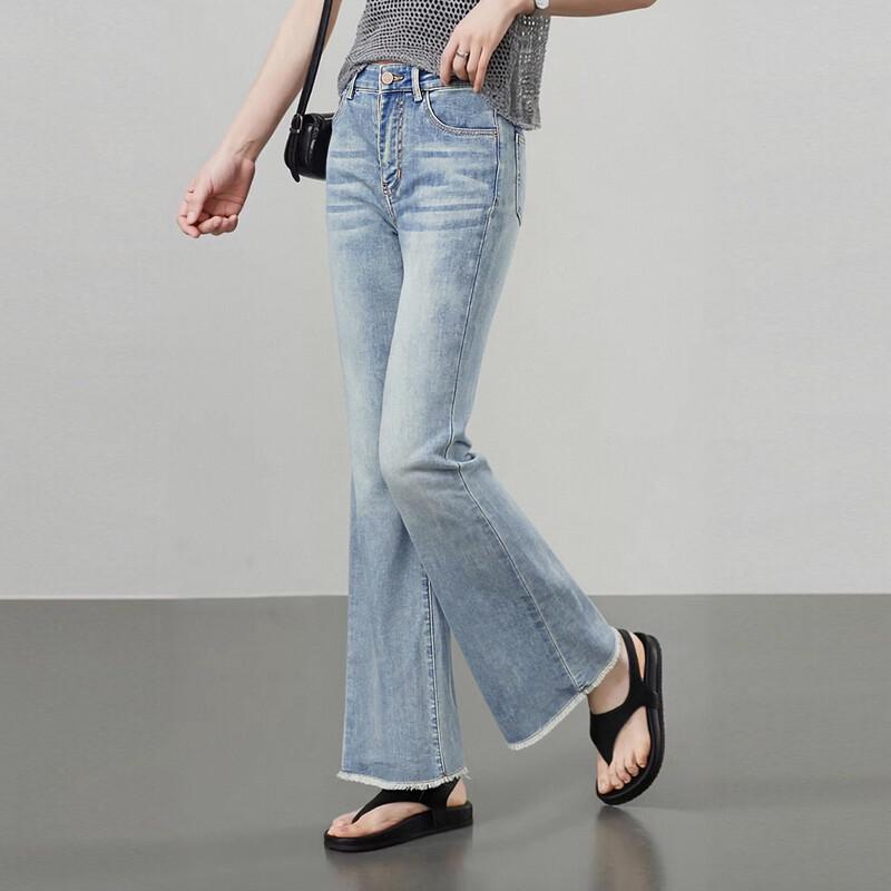 Tatu Women s High-Waisted Slim-Fit Raw Hem Bootcut Jeans L джинс светло-синего