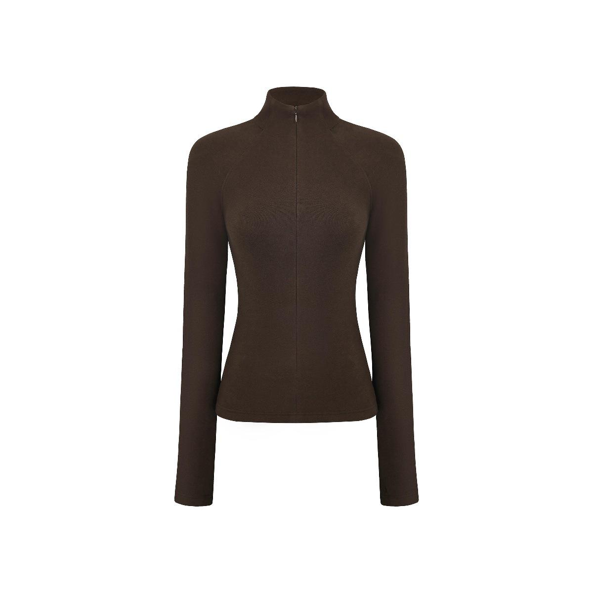 

JOMI Studio Women s Sporty Half-High Collar Plush Zipper Top Small темно-коричневого кольору