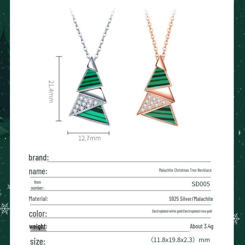 Star City Malachit Weihnachtsbaum Halskette: Damen S925 Silber, Vielseitig, Hochwertiges Geschenk