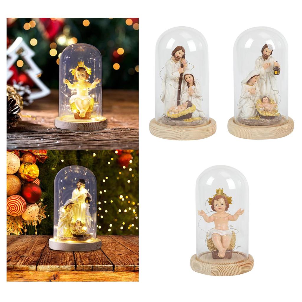Christmas Nativity Scene Artwork Gift Decoration with Light Holy Family Nativity