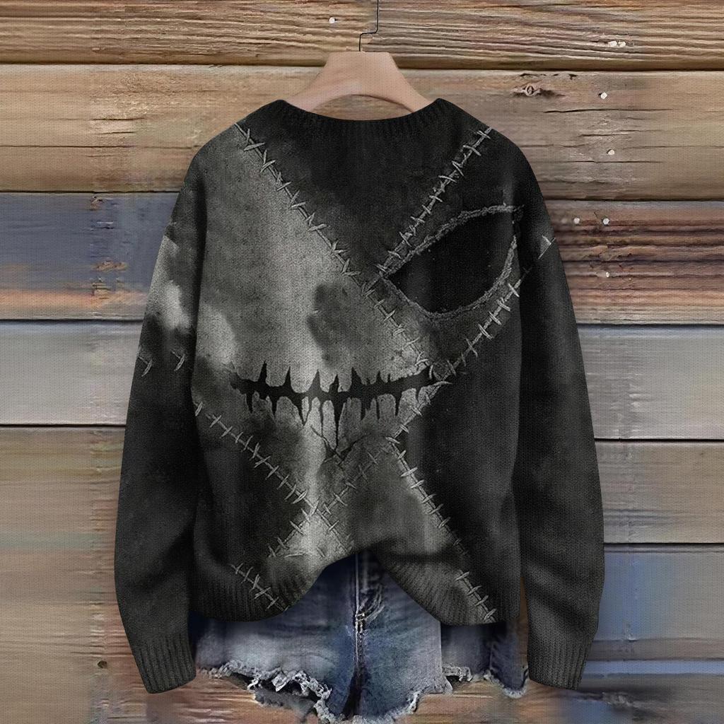 Men's Long Sleeve Pullover Sweater Casual Halloween Print Knit Oversized Sweater