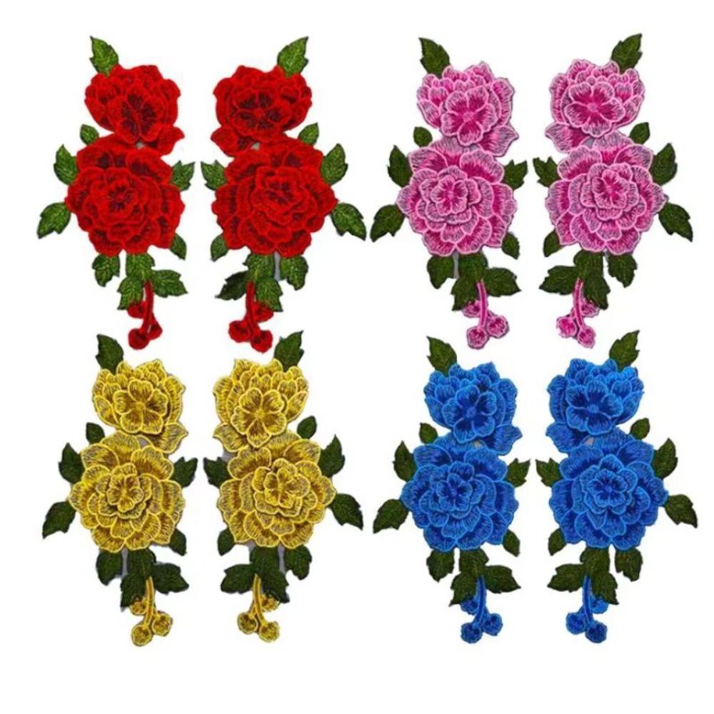 Red Embroidery Flower Applique 24*12CM Sew On Patch Floral Patches Crafts Clothing Accessories