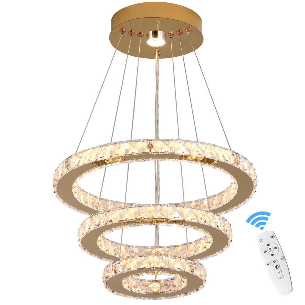 German Warehouse Gold 3 Ring LED Ceiling Light 3 Color Temperature Stainless Steel Material Remote Control Surface Fixtures
