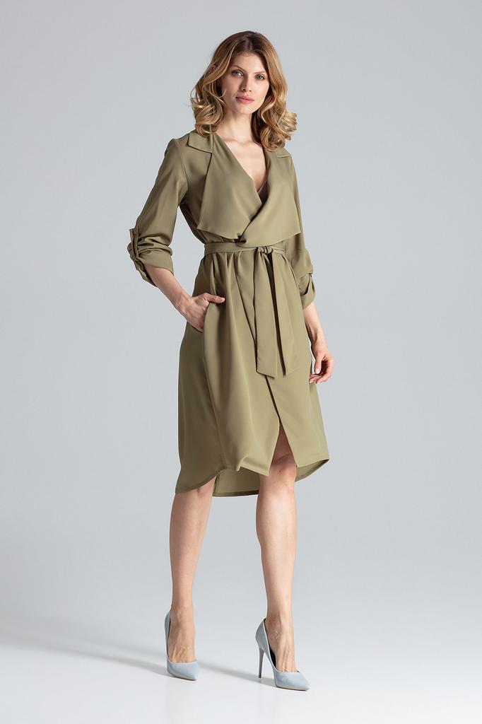 Olive Wrap Dress with Belt and Long Sleeve - M464 Size Xl