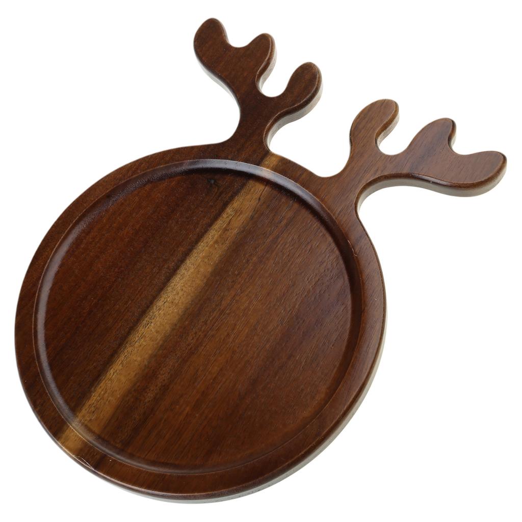 Wooden Serving Platter with Antler Handles Christmas Reindeer Decorative Plate Organizer Wood Food Tray for Snack Fruit