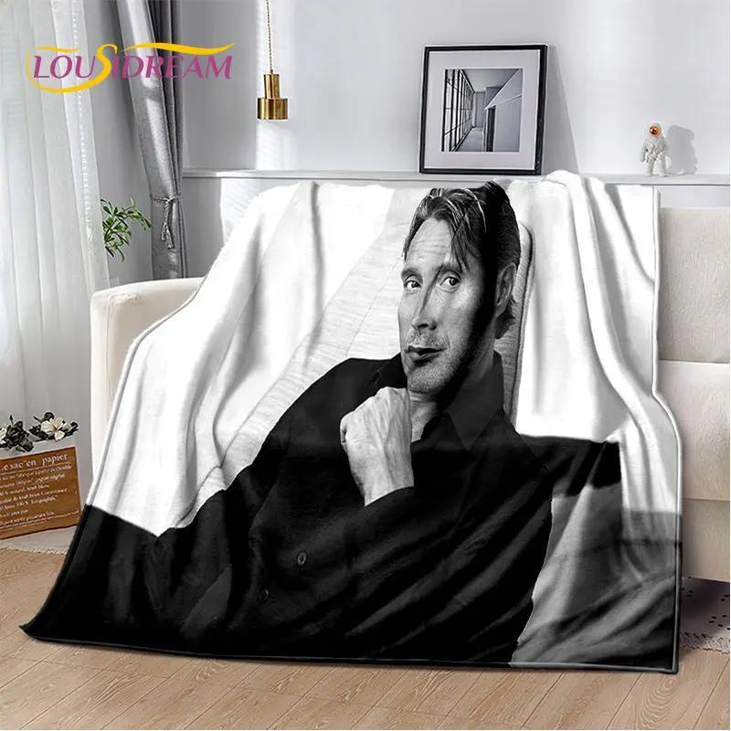 3D Mads Mikkelsen Schauspieler Star Weiche Plüschdecke, Flanelldecke Überwurfdecke für Wohnzimmer Schlafzimmer Bett Sofa Picknick Abdeckung Kinder