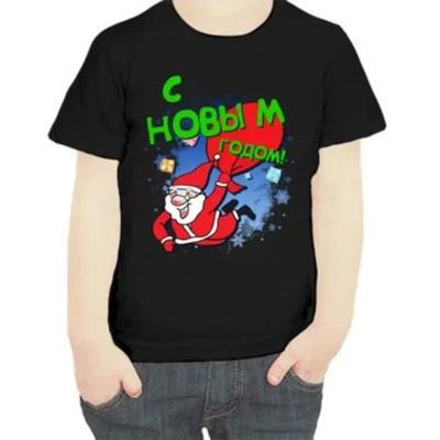 Children's Santa Claus Print Round Neck New Year T-shirts Boys Comfortable Fashionable Top Short Sleeved