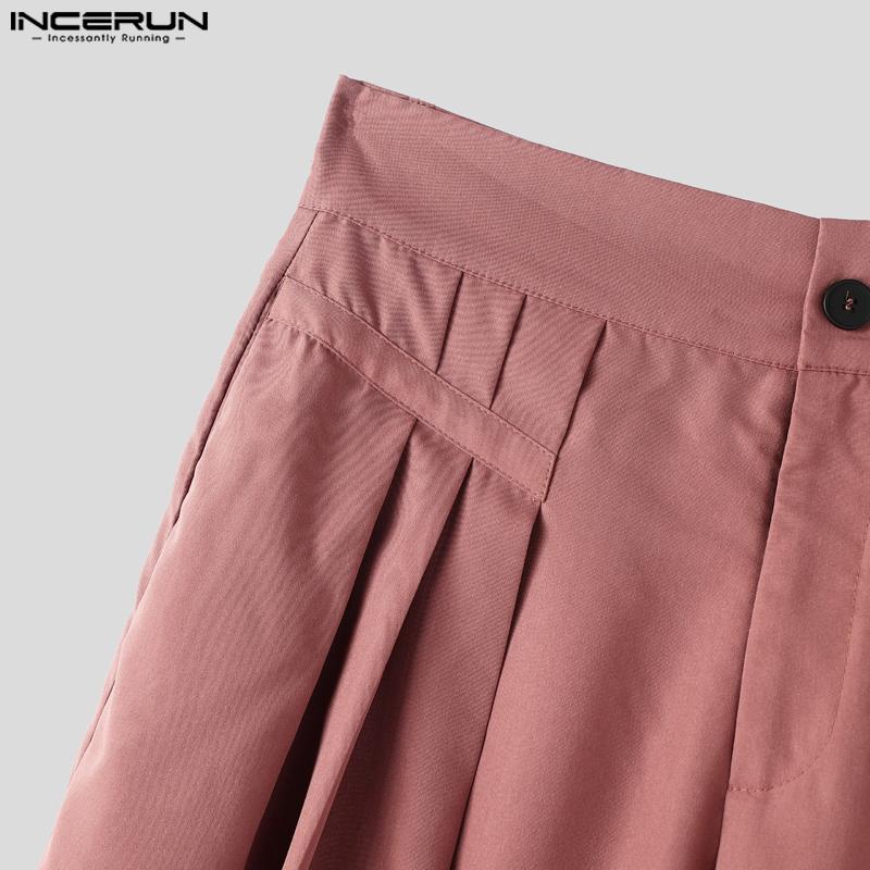 INCERUN Men Ruffled High Waist Trousers Casual Long Wide Legs Pants