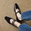 Fashion NEW Spring/Autumn Women Pumps Genuine Leather Shoes for Women Square Toe Chunky Heel Shoes Concise Metal Buckle Mary Jane Shoes