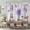 Rustic Wooden Panel Floral Shower Curtain Hummingbird Sunflower Lavender Polyester Fabric Bath Curtain Bathroom Decor with Hooks