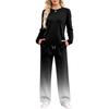Women's Pajama Set with Pockets, Round Neck Long Sleeve Loose Fit Printed Casual Loungewear for Sleeping at Home