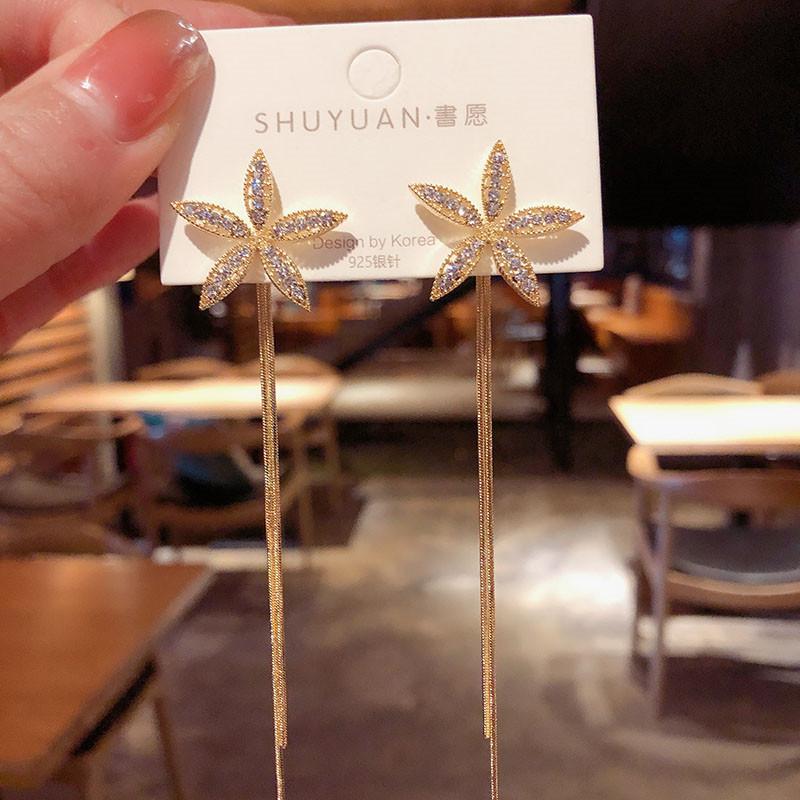 New Trendy Korean Crystal Star Moon Dangle Earrings For Women Exquisite Flowers Long Tassel Earring Girl Party Jewelry Gifts