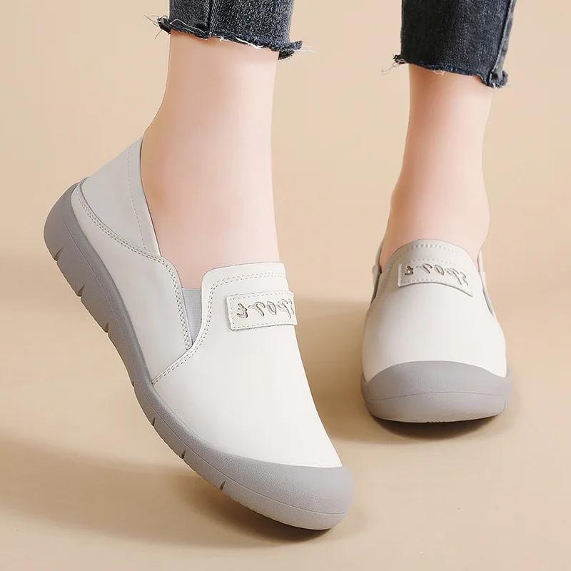 Fashion Spring Women Flat Casual Shoes Comfort Non Slip Loafers Ladies Slip On Sneakers Zapatos Mujer Summer Hollow Women's Leather Shoe