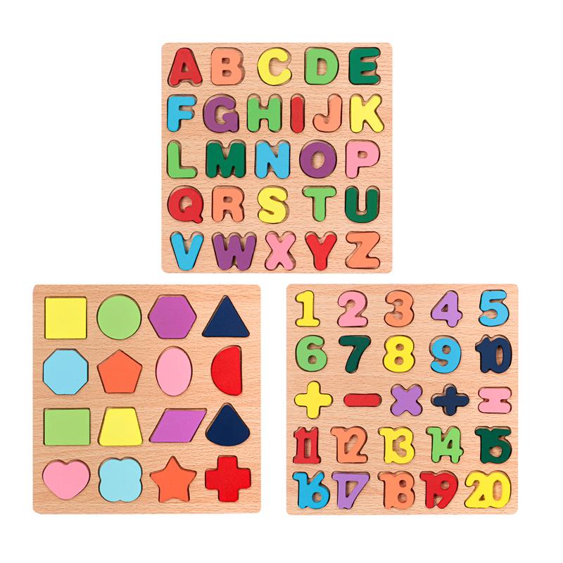 Kids Alphabetic Arithmetic Number Geometric Shapes Wooden Puzzle Montessori Preschool Learning Educational Game Toy for Children