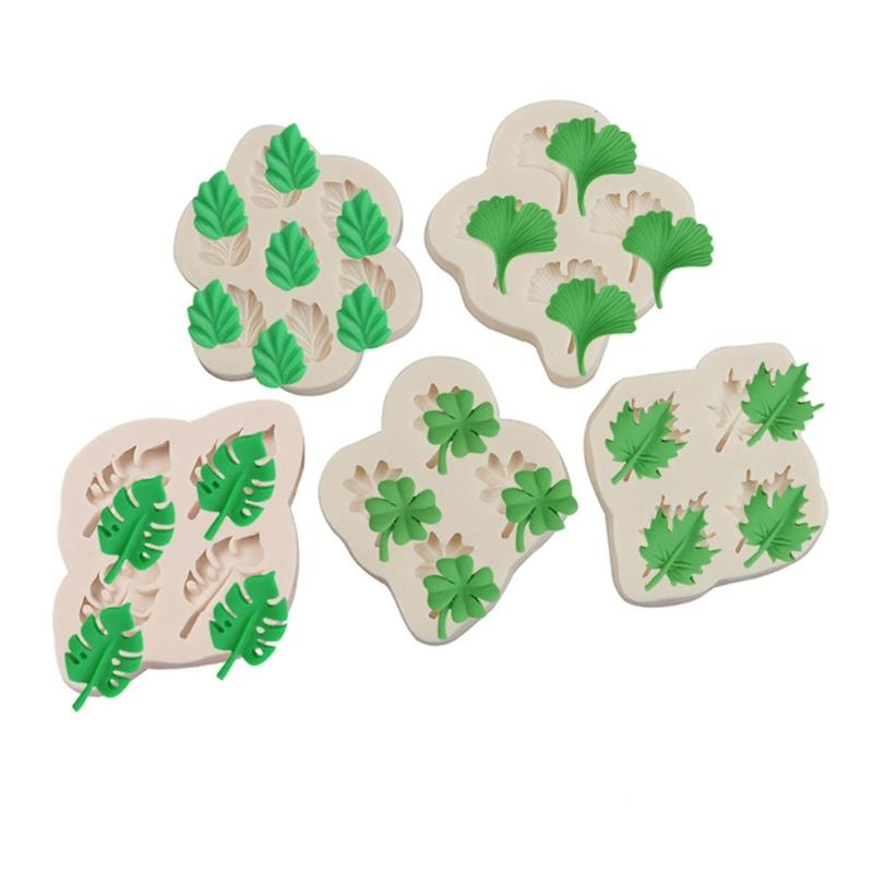 5Pcs Small Freshes Fondant Silicone Mold Ginkgos Bilobas Leaf Four-leaf Clover and Chocolate Decorative Cake Mold