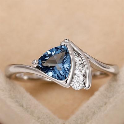 Anillo de Zirconia Cúbica Azul Sterling para Mujer Banda de Alta Calidad Anillos de Boda Regalo de Aniversario