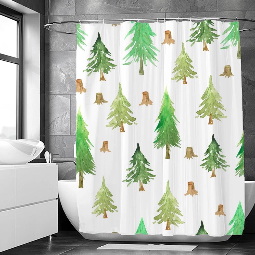 Green Plant Leaves Print Shower Curtains Watercolor Boho Floral Waterproof Morden Bathroom Bathtub Curtain Room Decor With Hooks