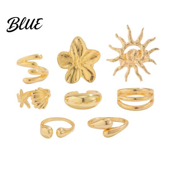 Vintage Style Alloy Rings Ocean Theme Set Adjustable Stackable Finger