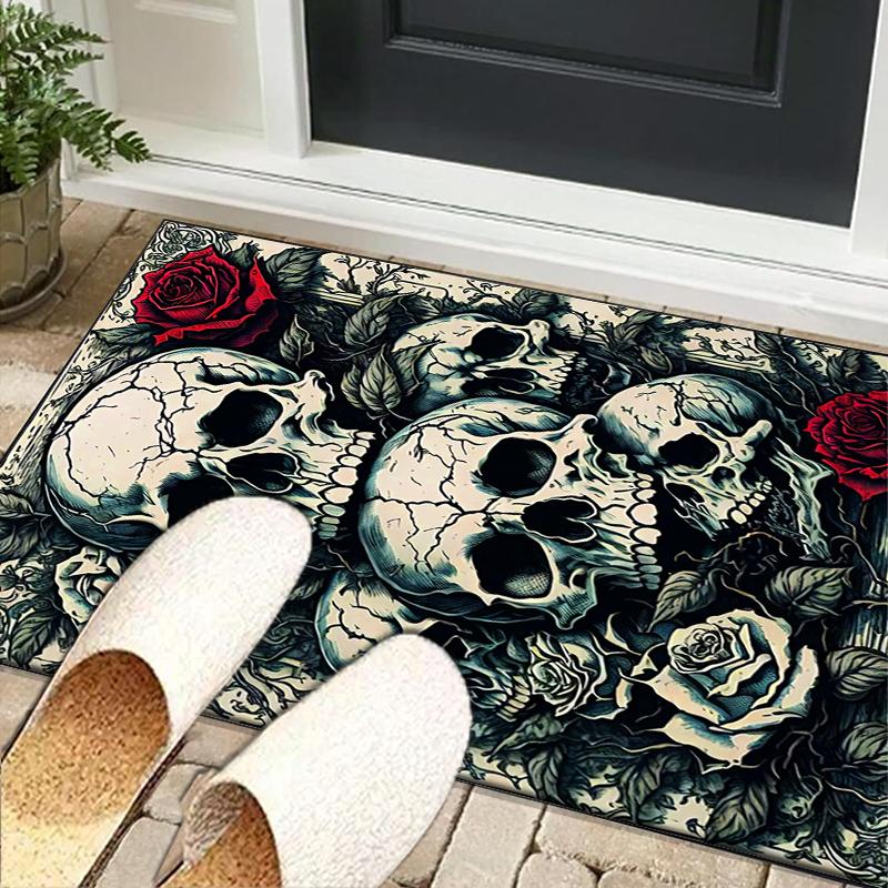 Skulls And Roses Artwork Office Rug Chair Mat, Entryway Carpet, Suitable for Front Door, Bedroom, Living Room, Desk, Holiday Gift