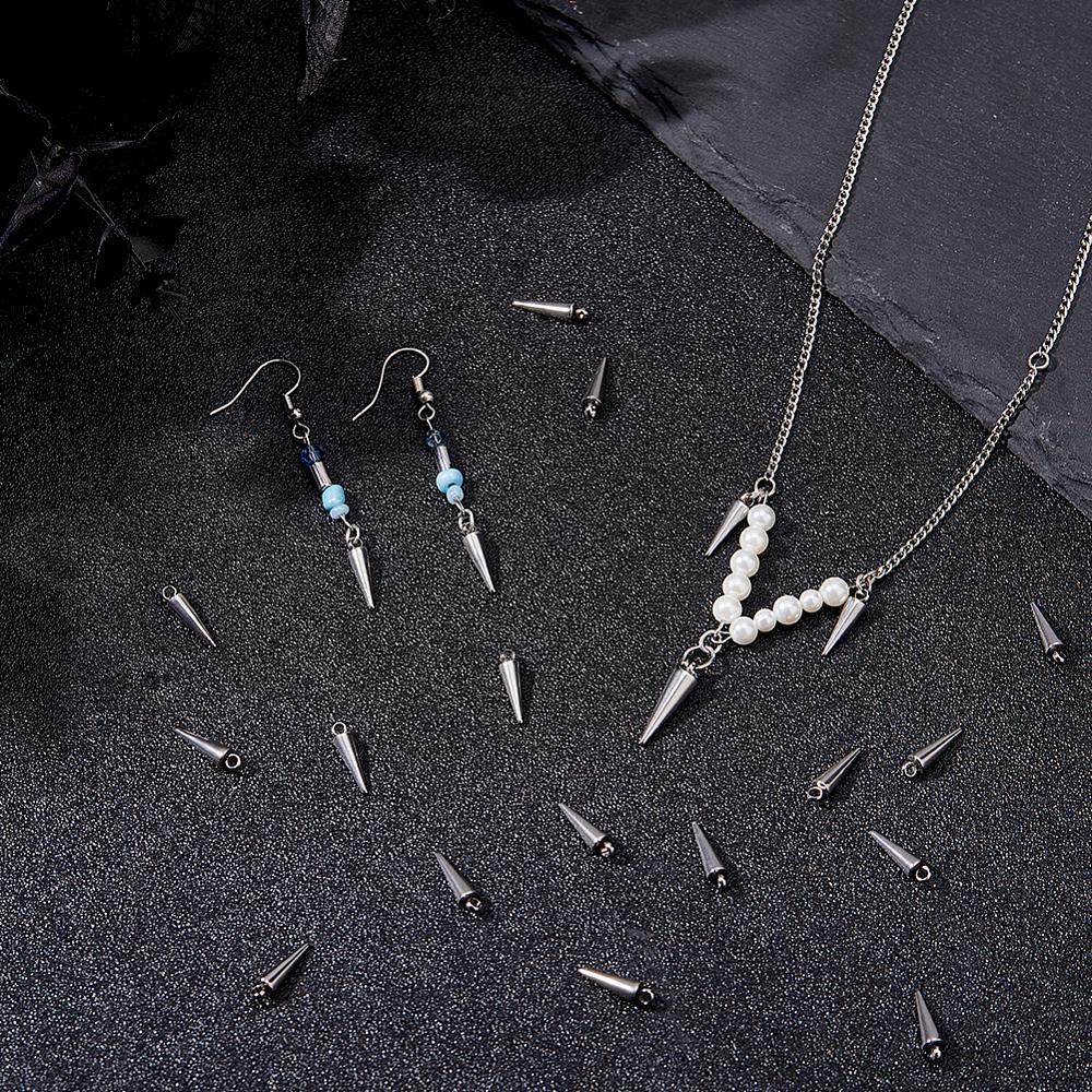 60Pcs 201 Stainless Steel Pendants Cone Charms Stainless Steel Color 15x4mm Hole: 1.8mm