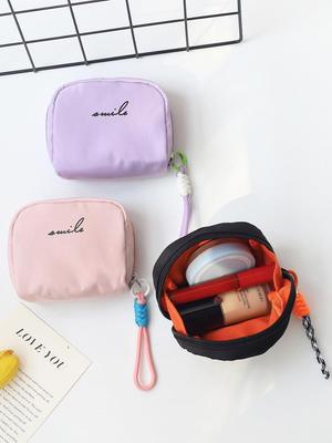Korean Versatile Zipper Makeup & Sanitary Napkin Bag - Cute Solid Color for Students & Women