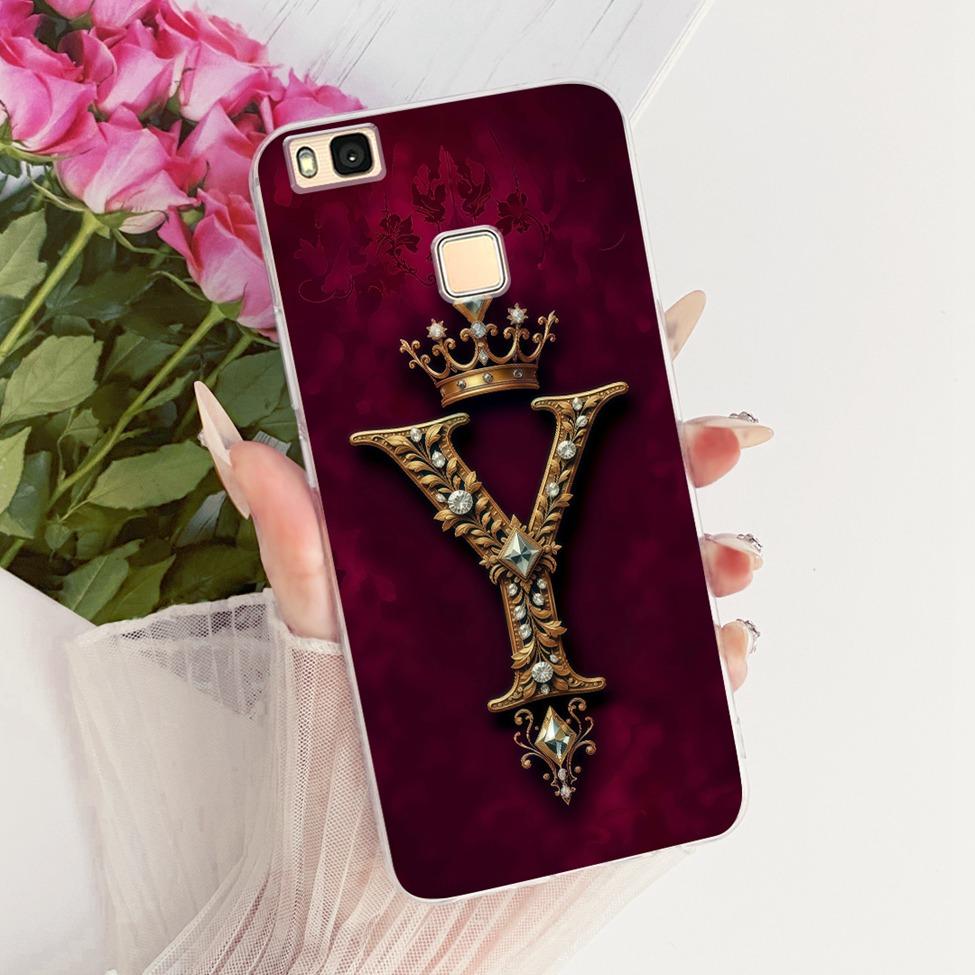 Clear For Huawei P9Lite VNS-L21 VNS-L22 Cover For Huawei P9 Lite Case Luxury Crown A-Z Letters 2D Flat Pattern Soft Phone Case
