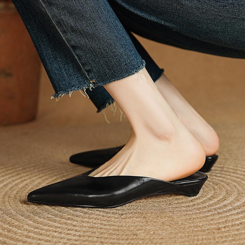 Spring Summer Wedges Heel Women Mules Slippers Fashion Cover Toe Slip On Slide Ladies Street Style Party Dress Sandalias