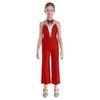 Girls Color Block Jumpsuit Sleeveless Bodysuit Metallic Patchwork Rhinestone Decoration Stage Performance Costume