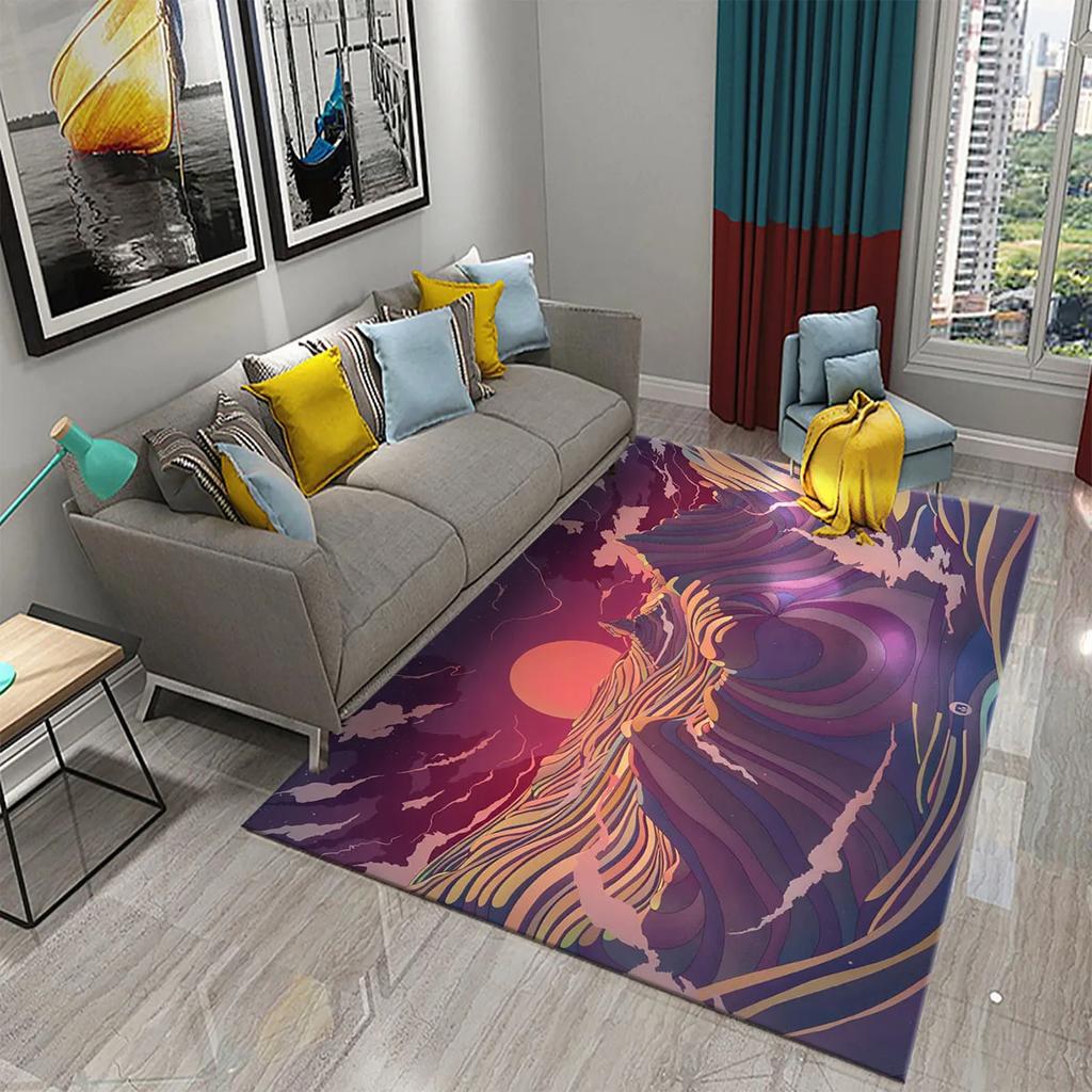 3D Colorful Cartoon Sunrise Carpet for Bathroom Entrance Non-Slip Mat Kitchen Living Room Kids Bedroom Decor Floor Carpet Rugs