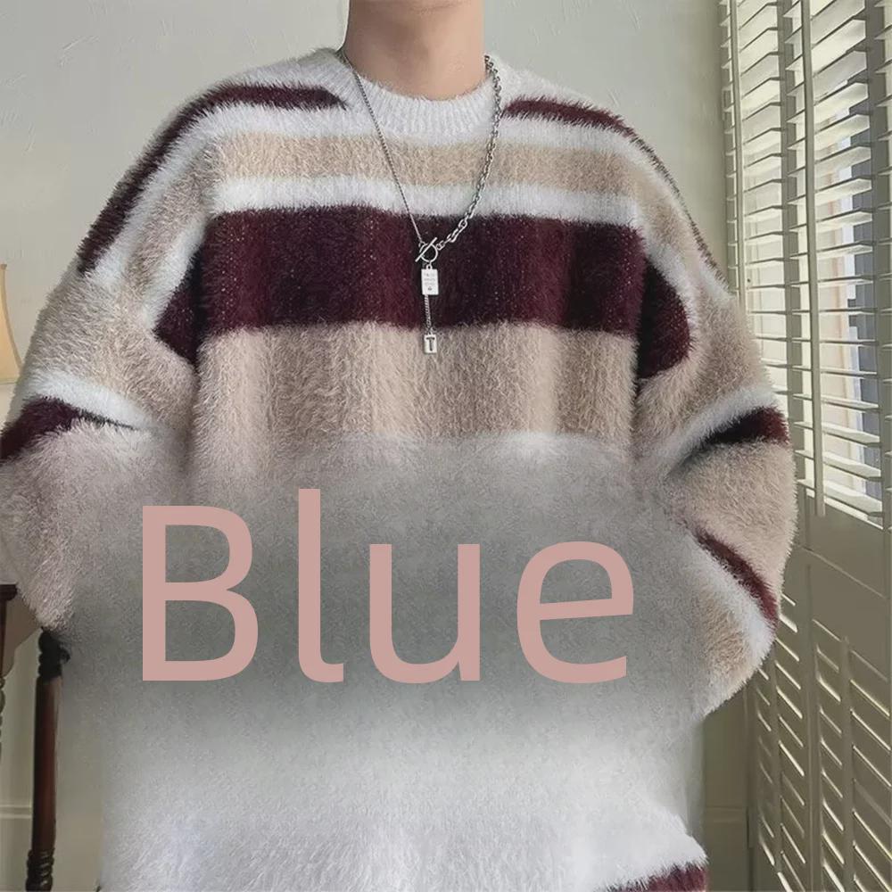 Pulover Bărbătesc Oversized cu Dungi din Mohair – Moale, Gros, la Modă și Perfect pentru Iarnă.