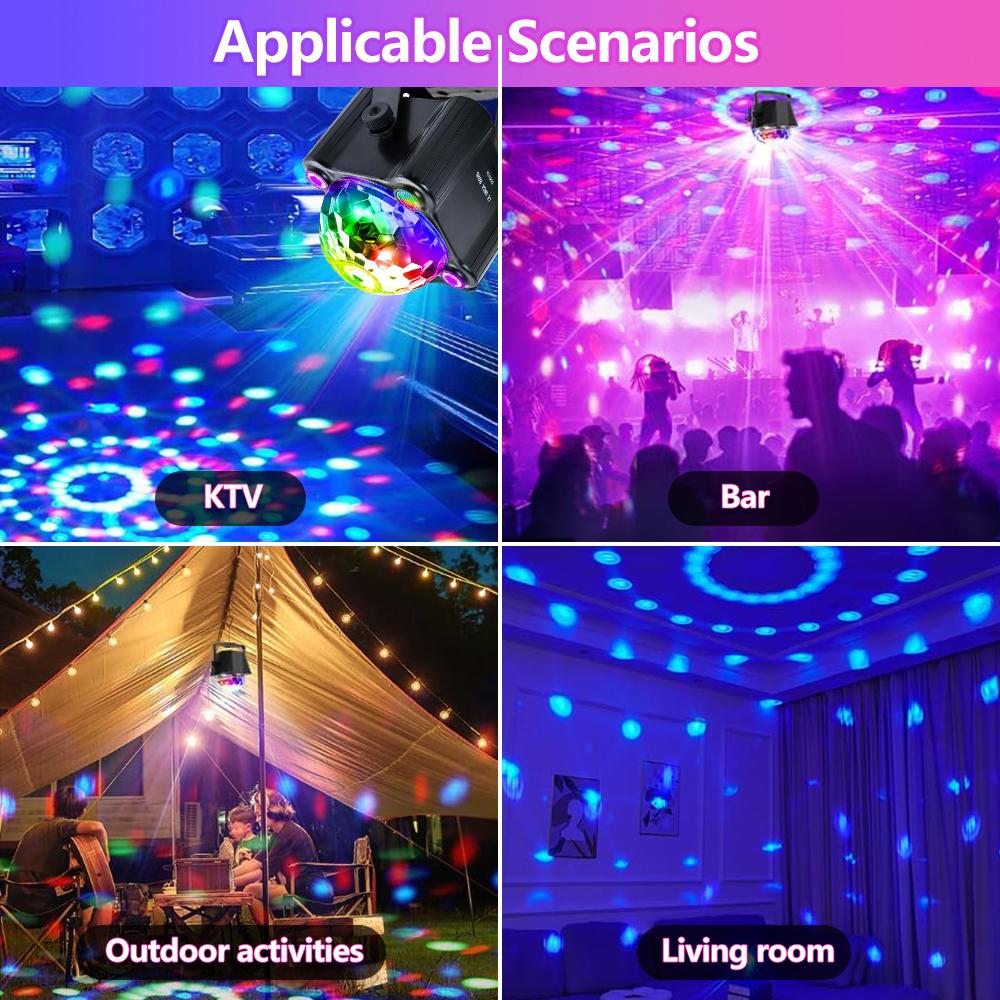Disco Ball LED Party Night Lights Sound Activated Strobe DJ Stage Lighting For Indoor Room Outdoor Dance Christmas Decor
