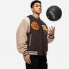 Li-Ning Badfive Contrast Letter Print Loose Cropped Cotton Jacket Men Jacket Charcoal Coffee-Brown AJMT089-1