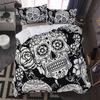 3D skull bed linen set cartoon watercolor rose flower skull quilt cover cushion cover queen size white bed cover set