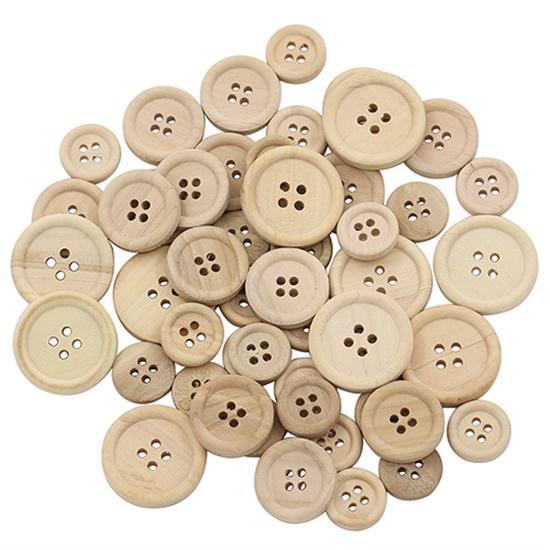 50Pcs Wooden Buttons Natural Color Round 4-Holes Sewing Scrapbooking