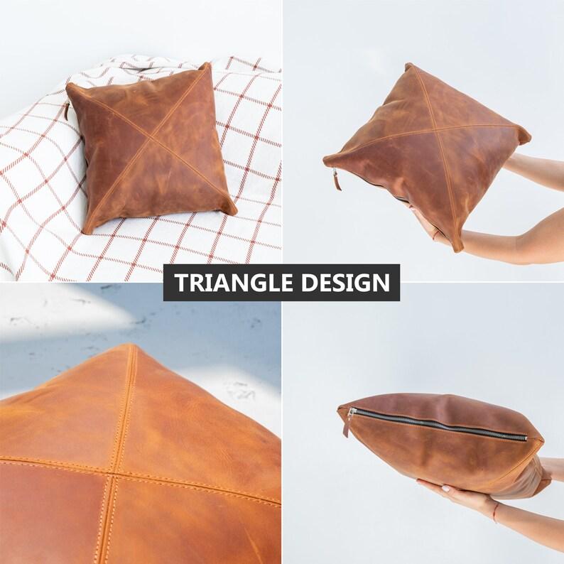 (Pack of 2) Leather Cushion Cover, Handmade Cushion Cover, Handmade Pillow Cover, Leather Pillow Cover, Brown Leather Pillow, Cognac Pillow Cover