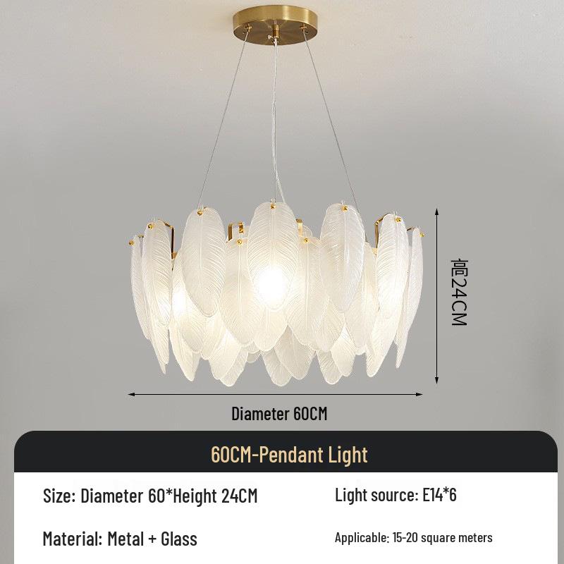 Postmodern Minimalist Feather Glass Chandelier for Living Room, Master Bedroom, or Dining Area