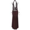 Sexy Halter Brown Long Dress Women Slim Backless Pleat Knot High Slit Draped Dresses Female 2025 Summer Lady Beach Party Dress