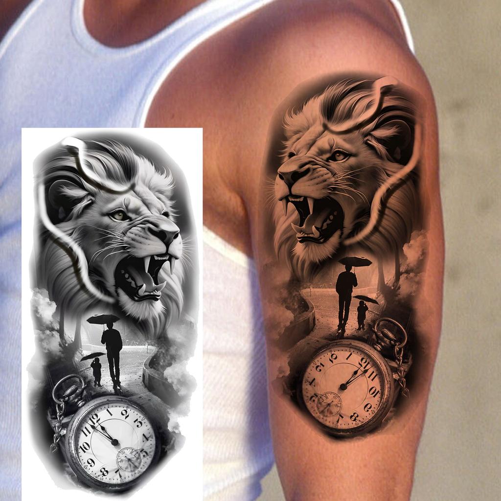 1 Sheet Lion King With Baby Temporary Tattoos For Men Women Family Style Tatoos Long Lasting Waterproof Fake Arm Tattoo Stickers