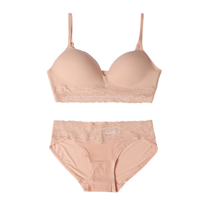 Women's Seamless Underwear Set for Small Chest Push-up Bra Without Underwire Comfortable and Breathable Lace Panties