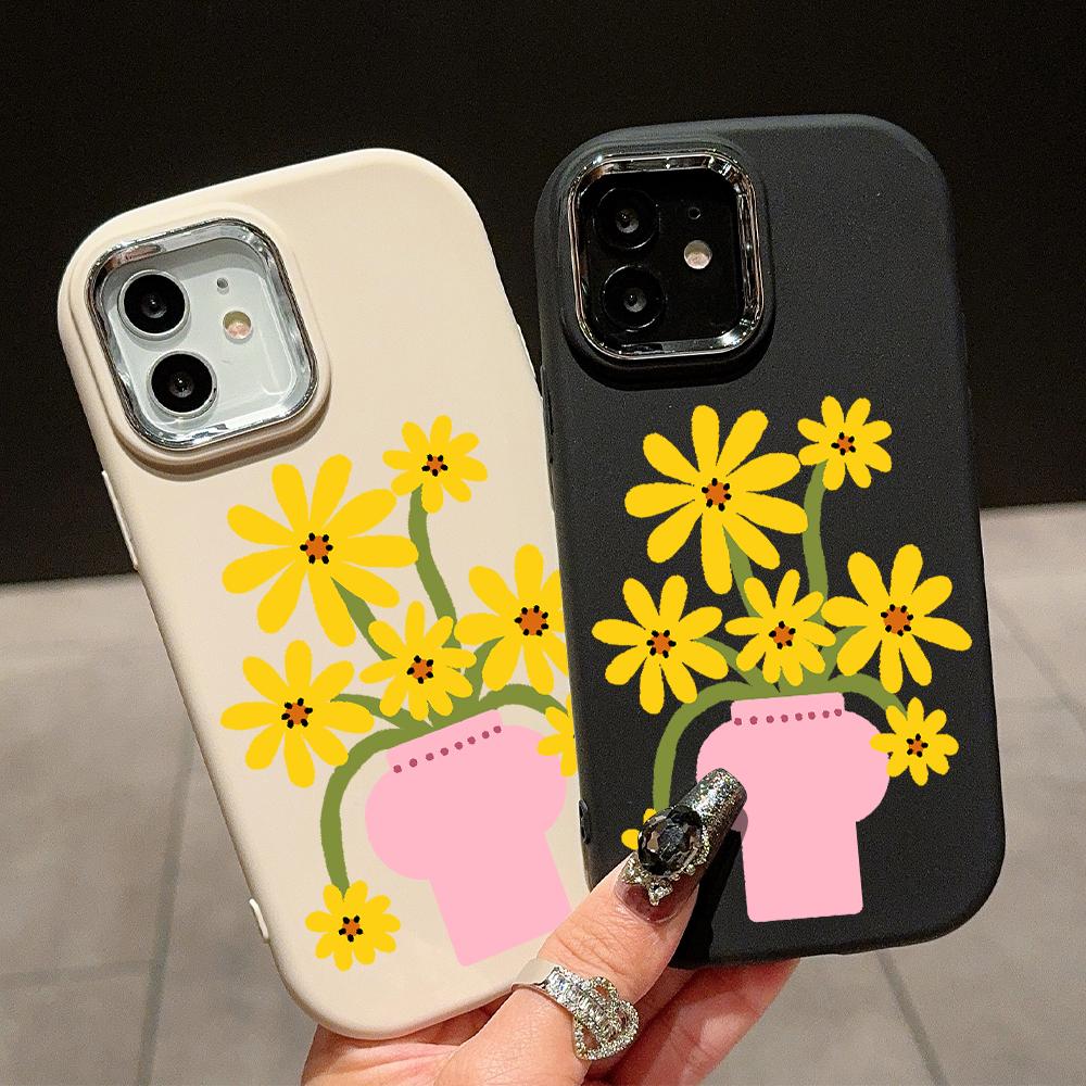 Solid Color Silver Edge Lens Soft Liquid Silicone Shockproof Phone Case for iPhone Samsung Huawei Honor Xiaomi Redmi OPPO Realme Vivo Infinix Tecno