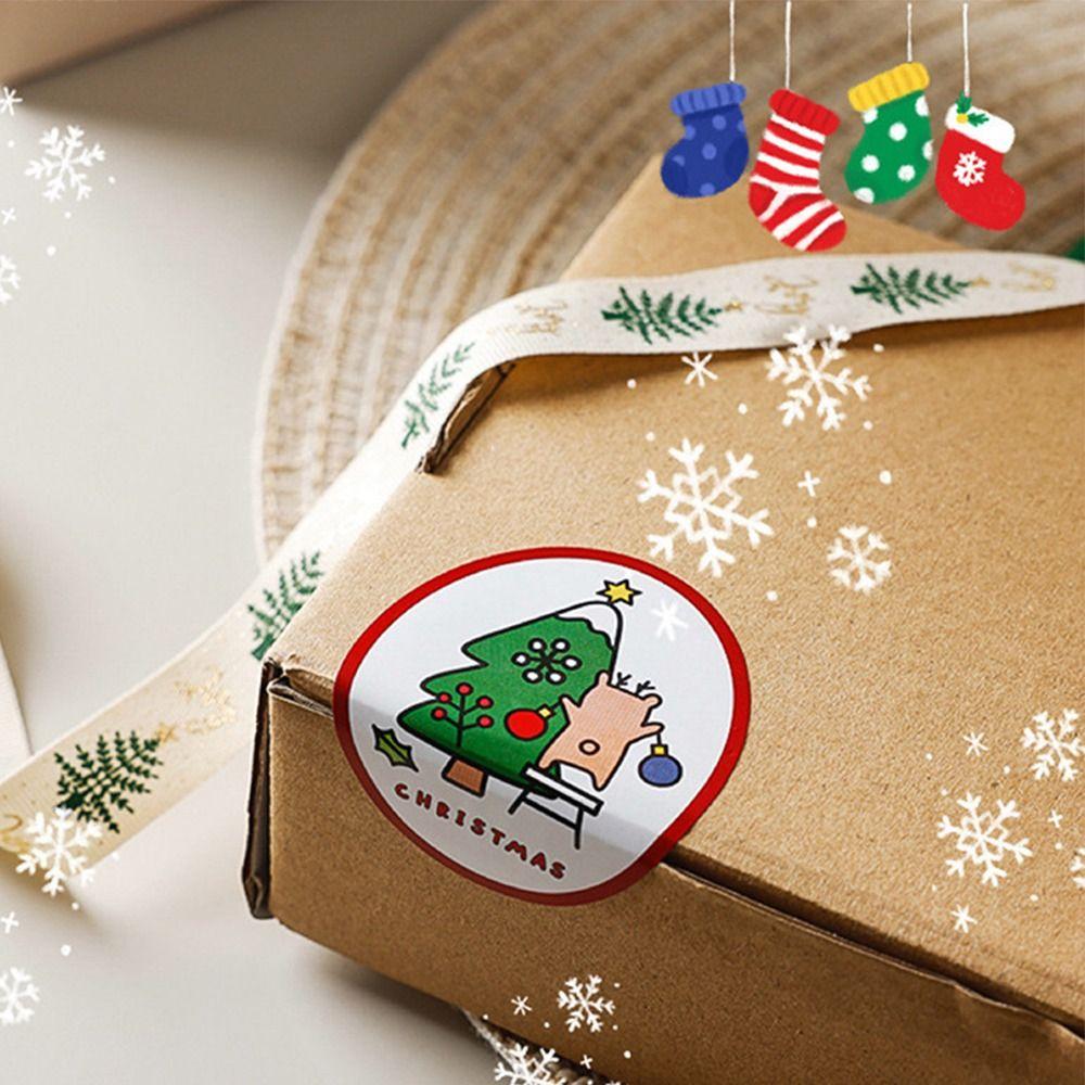 120pcs/roll Cartoon Merry Christmas Stickers Elliptical Decorative Gift Decorative Labels Easy to Use Convenient