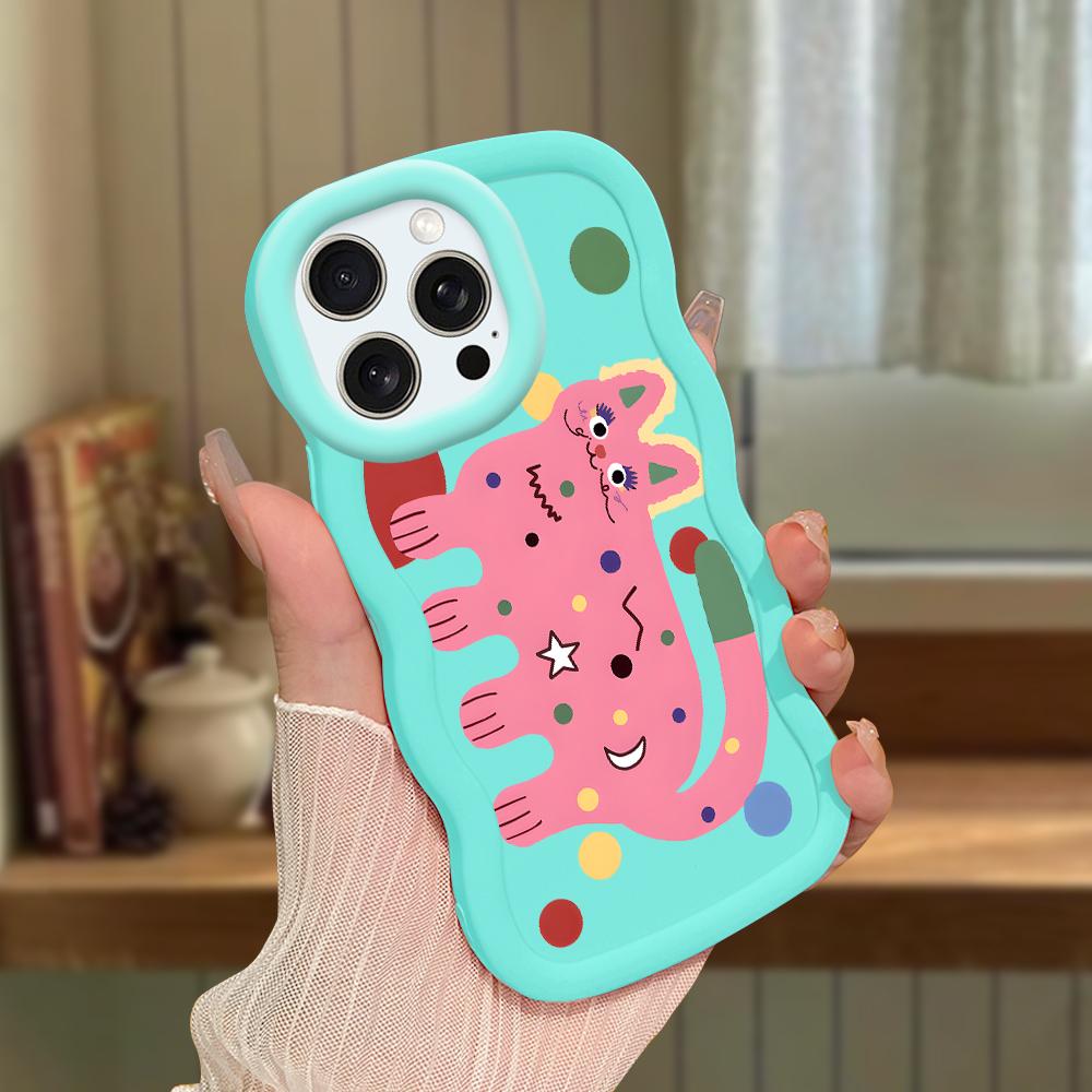 For iPhone Redmi 13 13C 14C Note 13 12 Pro Samsung A05 A06 A13 A14 A15 A16 Honor X6 X6a X8 X8a Cute Cartoon Cat Soft Wave Edge Støtsikkert bakdeksel