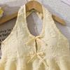 Girls' Fashionable Outfit - Summer Children's Casual V-neck Collarless Sleeveless Frilled Edge Top and Shorts Set