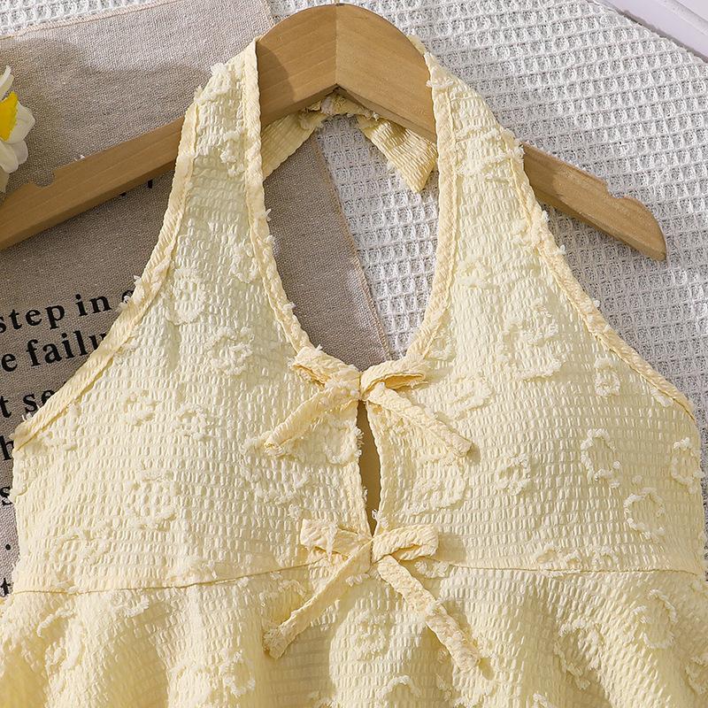 Girls' Fashionable Outfit - Summer Children's Casual V-neck Collarless Sleeveless Frilled Edge Top and Shorts Set