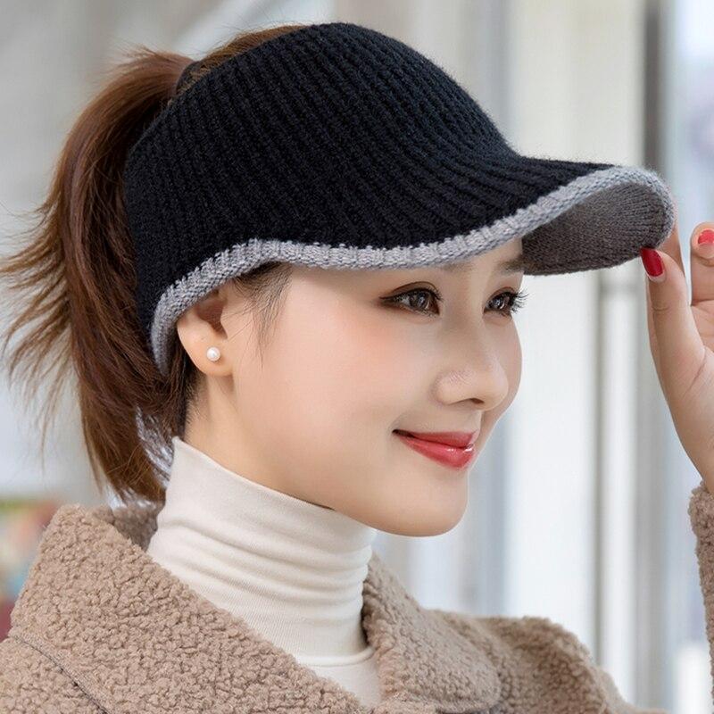 New Women Casual Winter Hat Letter EmptyTop Visor Cap Female Knitted Hat