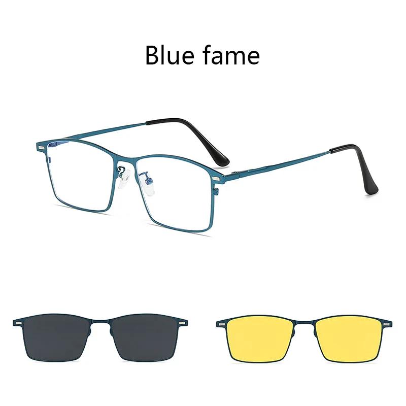 3 In 1 Rectangle Frame Polarized Magnetic Clip On Sunglasses Men Metal Optical Prescription Magnet Clip On Sun Glasses